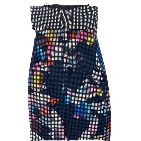 Trina Turk Black White & Multicolored Geometric Pattern Strapless Dress Sz 4 - Picture 5 of 7